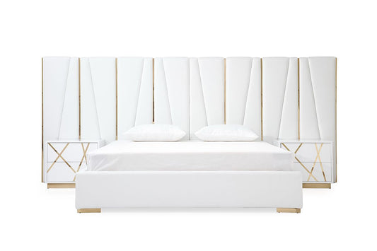 Nixa Modern White Bonded Leather & Gold Bed