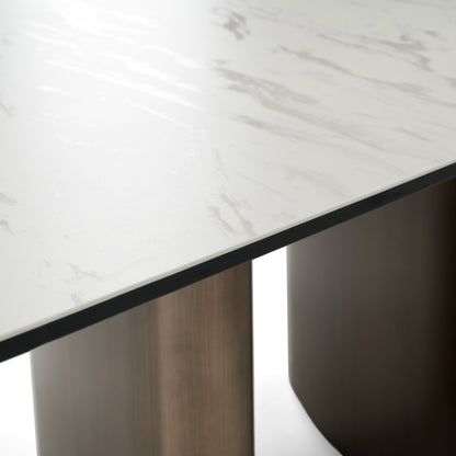 Bounty Modern White Ceramic & Antique Brass Dining Table