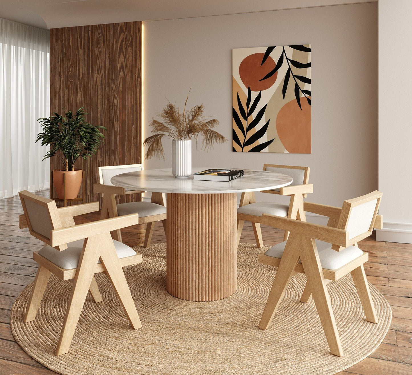 Cambridge White Marble & Mango Round Dining Table