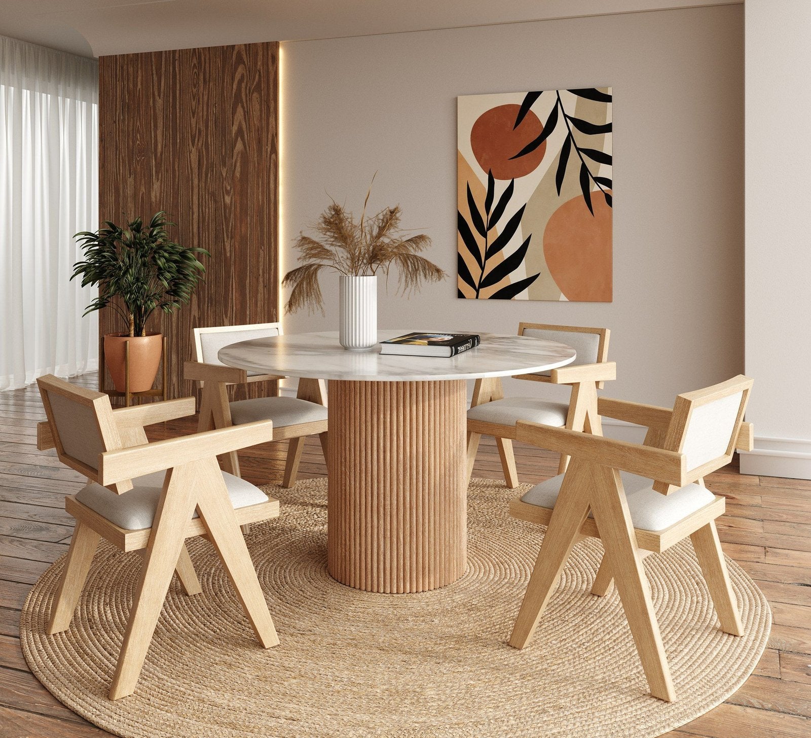 Cambridge White Marble & Mango Round Dining Table