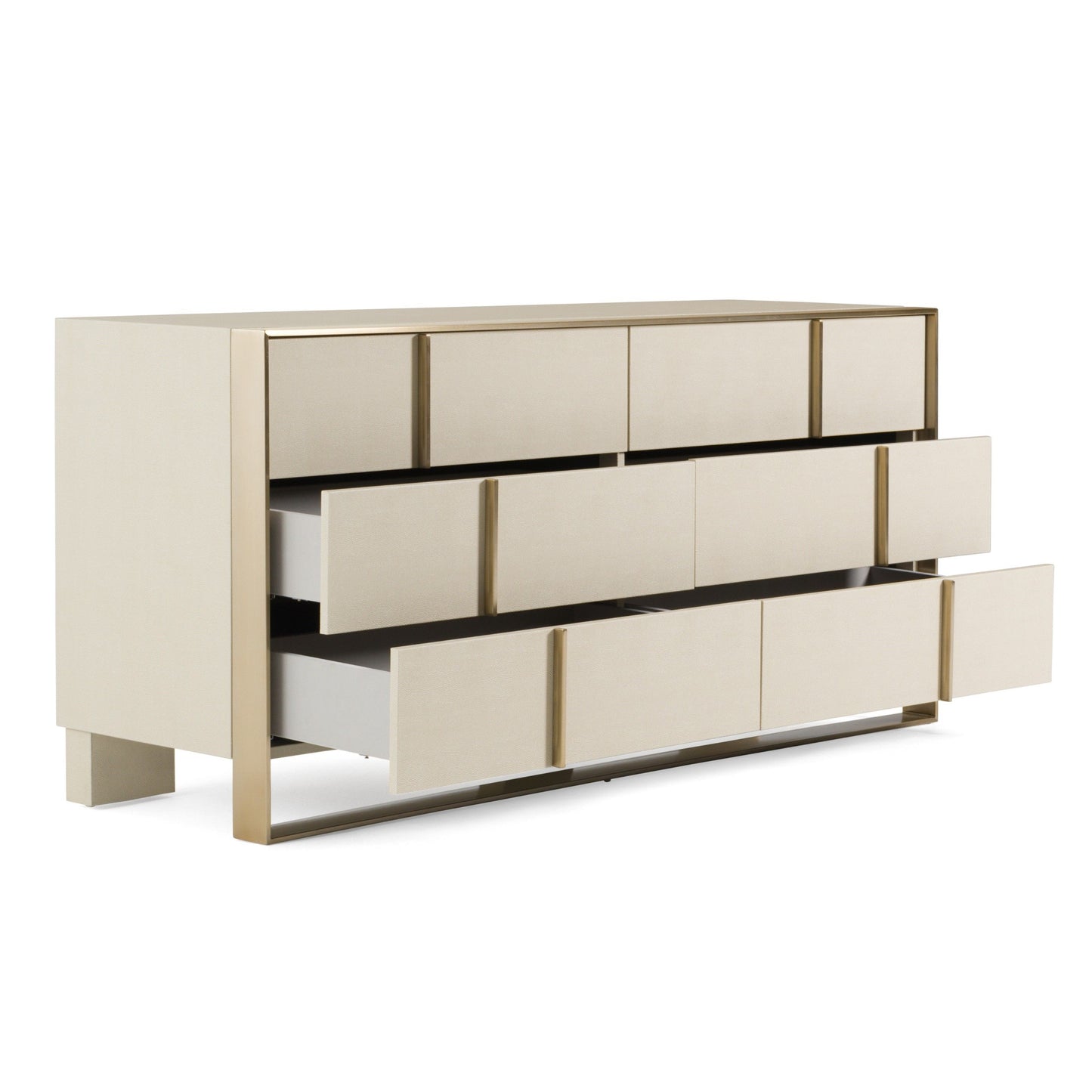 Cartier - Modern Beige Shagreen and Brushed Brass Dresser