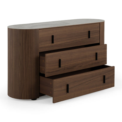 Chelton – Contemporary White Ceramic & Walnut 3-Drawer Dresser