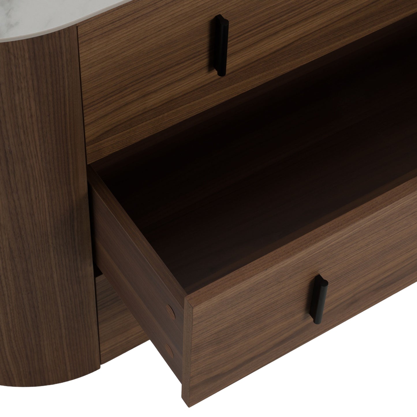 Chelton – Contemporary White Ceramic & Walnut 3-Drawer Dresser