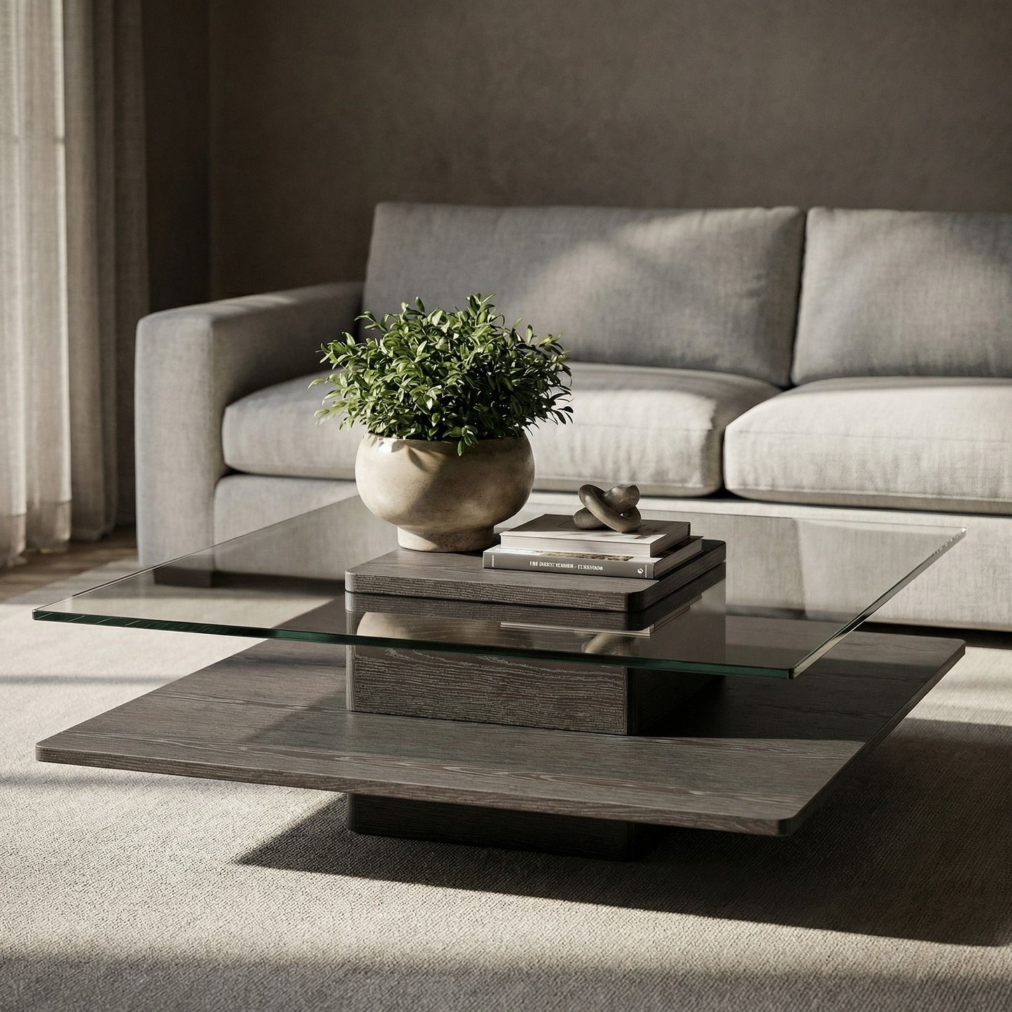 Clarion - Modern Walnut & Grey Glass Coffee Table