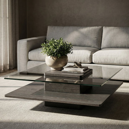 Clarion - Modern Walnut & Grey Glass Coffee Table