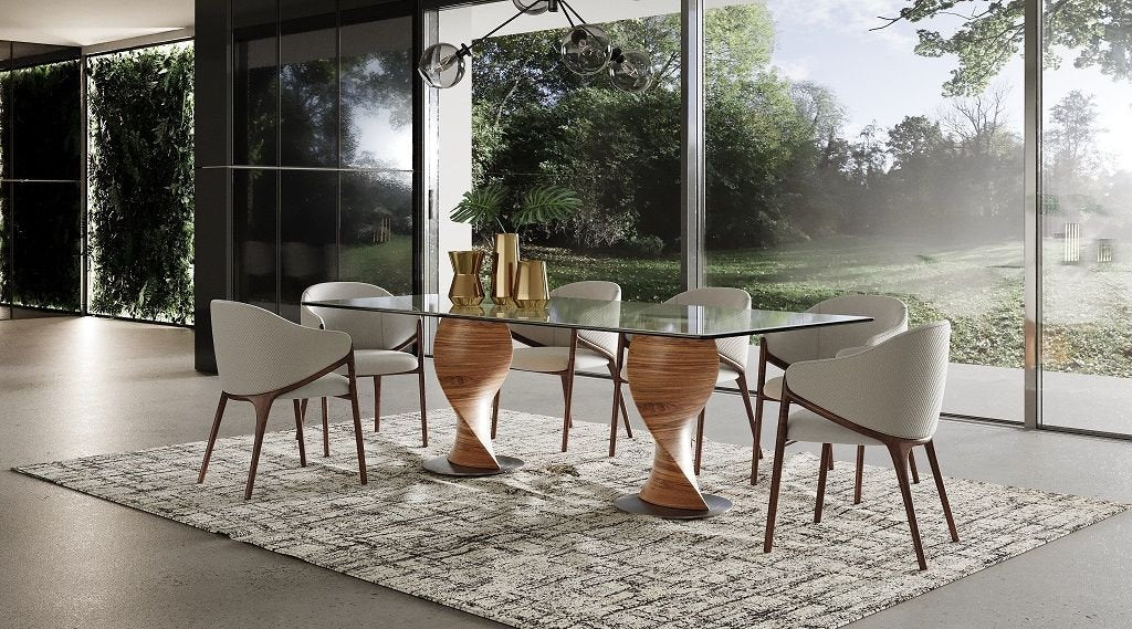 Cleveland - Contemporary Glass and Walnut Dining Table