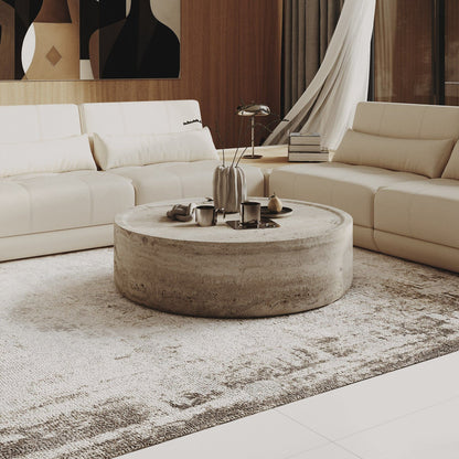 Cozad - Modern Faux Travertine Round Coffee Table