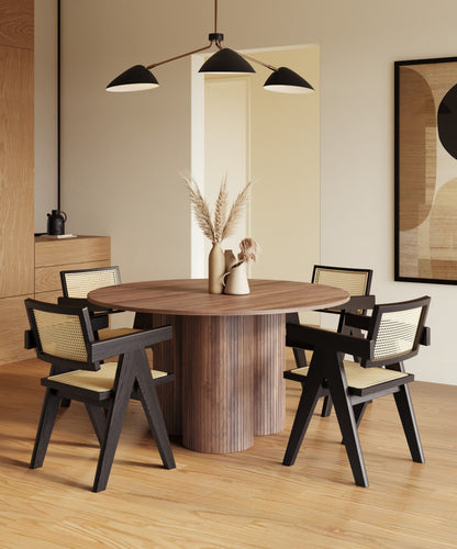 Depew Mid-Century Modern Walnut Round Dining Table