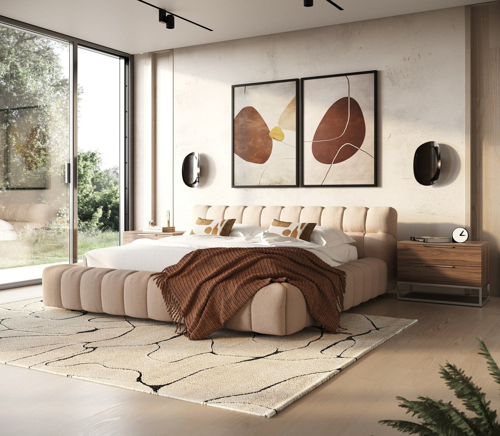 Tyree - Modern Tufted Sand Fabric Bed