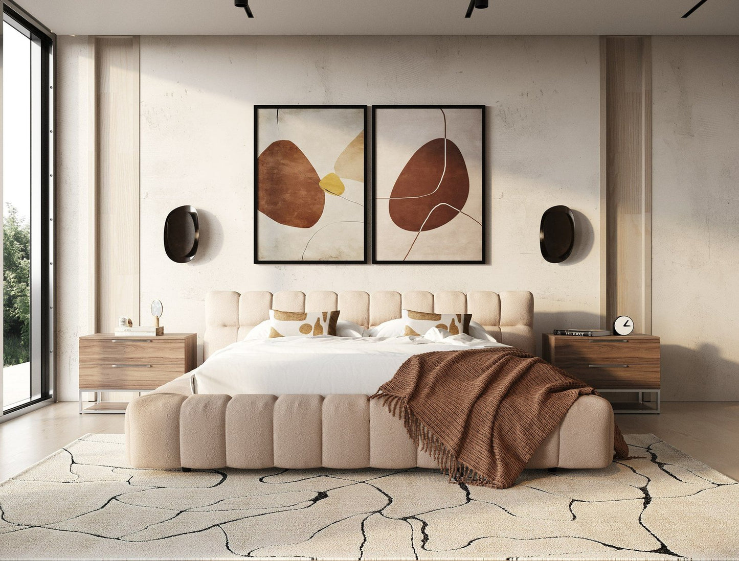 Tyree - Modern Tufted Sand Fabric Bed