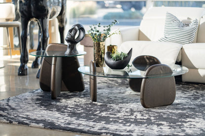 Buxton - Mid-Century Modern Glass + Dark Walnut Coffee Table