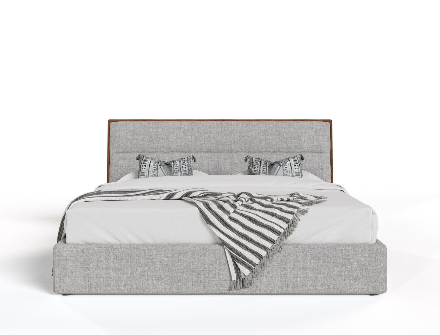 Dustin - Modern Grey Fabric & Walnut Trimmed Bed Queen Size