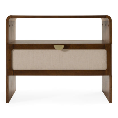 Emilio - Modern Natural Burlap + Walnut Nightstand
