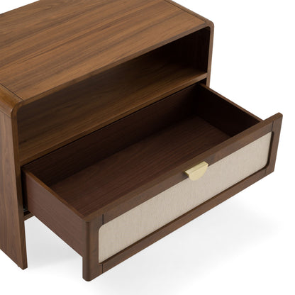 Emilio - Modern Natural Burlap + Walnut Nightstand