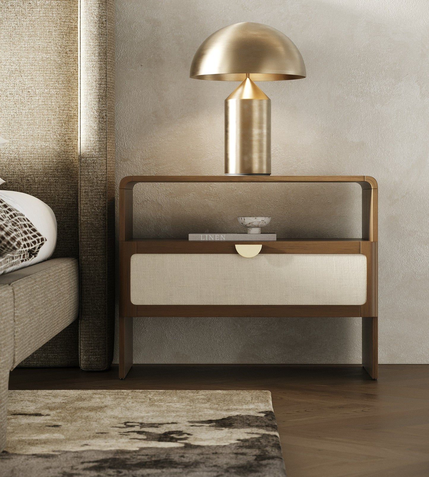 Emilio - Modern Natural Burlap + Walnut Nightstand
