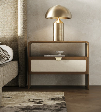 Emilio - Modern Natural Burlap + Walnut Nightstand