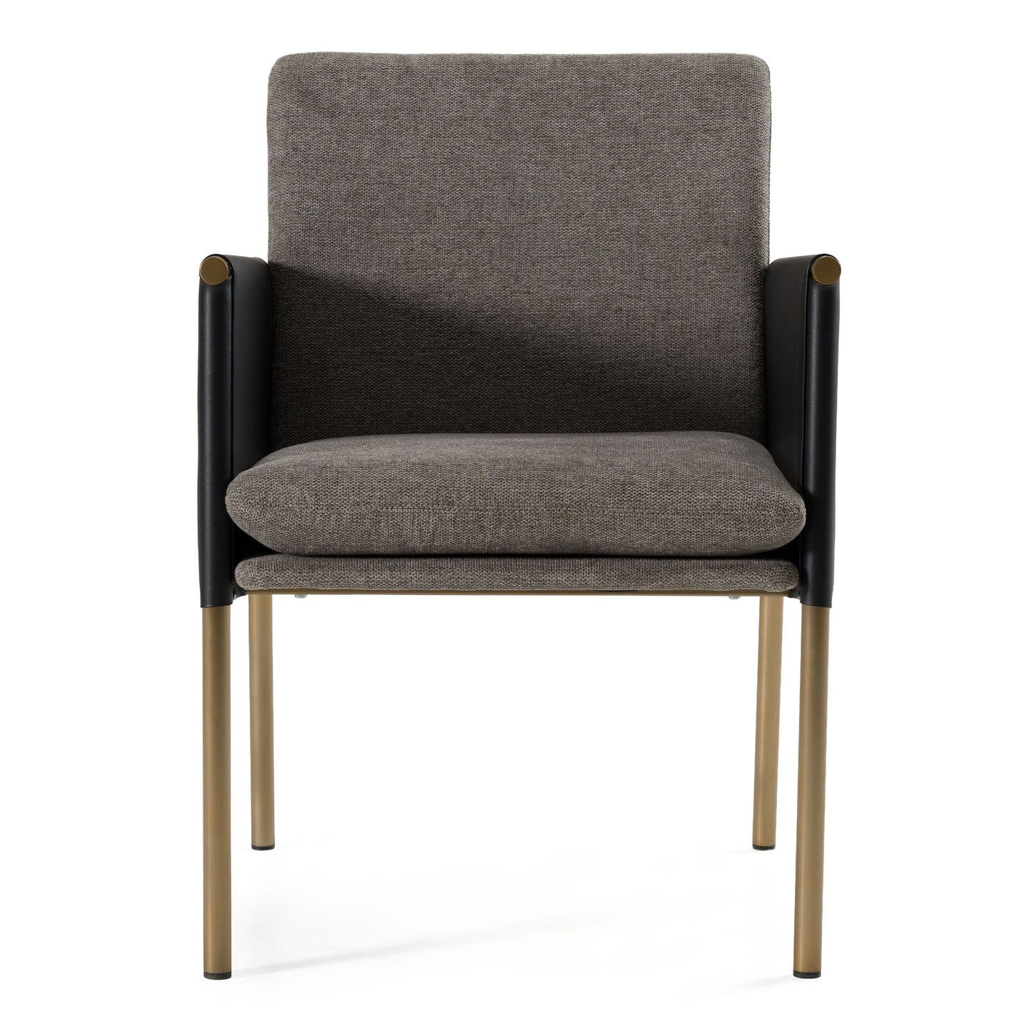 Engel - Modern Dark Grey Vegan Leather + Grey Fabric + Antique Brass Dining Chair