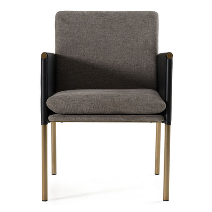 Engel - Modern Dark Grey Vegan Leather + Grey Fabric + Antique Brass Dining Chair