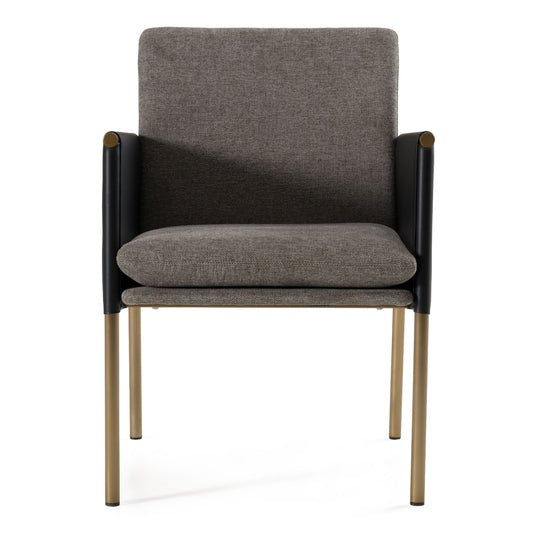 Engel - Modern Dark Grey Vegan Leather + Grey Fabric + Antique Brass Dining Chair