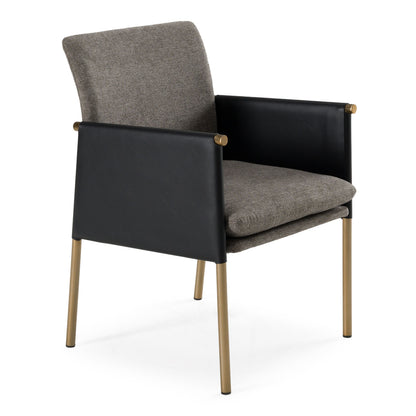 Engel - Modern Dark Grey Vegan Leather + Grey Fabric + Antique Brass Dining Chair