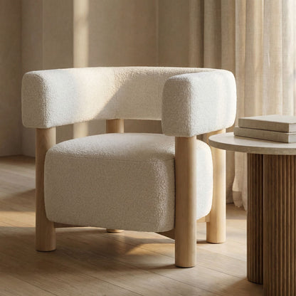 Fang - Modern White Fabric & Wood Accent Chair