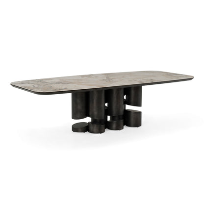 Finsbury - Modern Ceramic + Dark Grey Brass Oval Dining Table