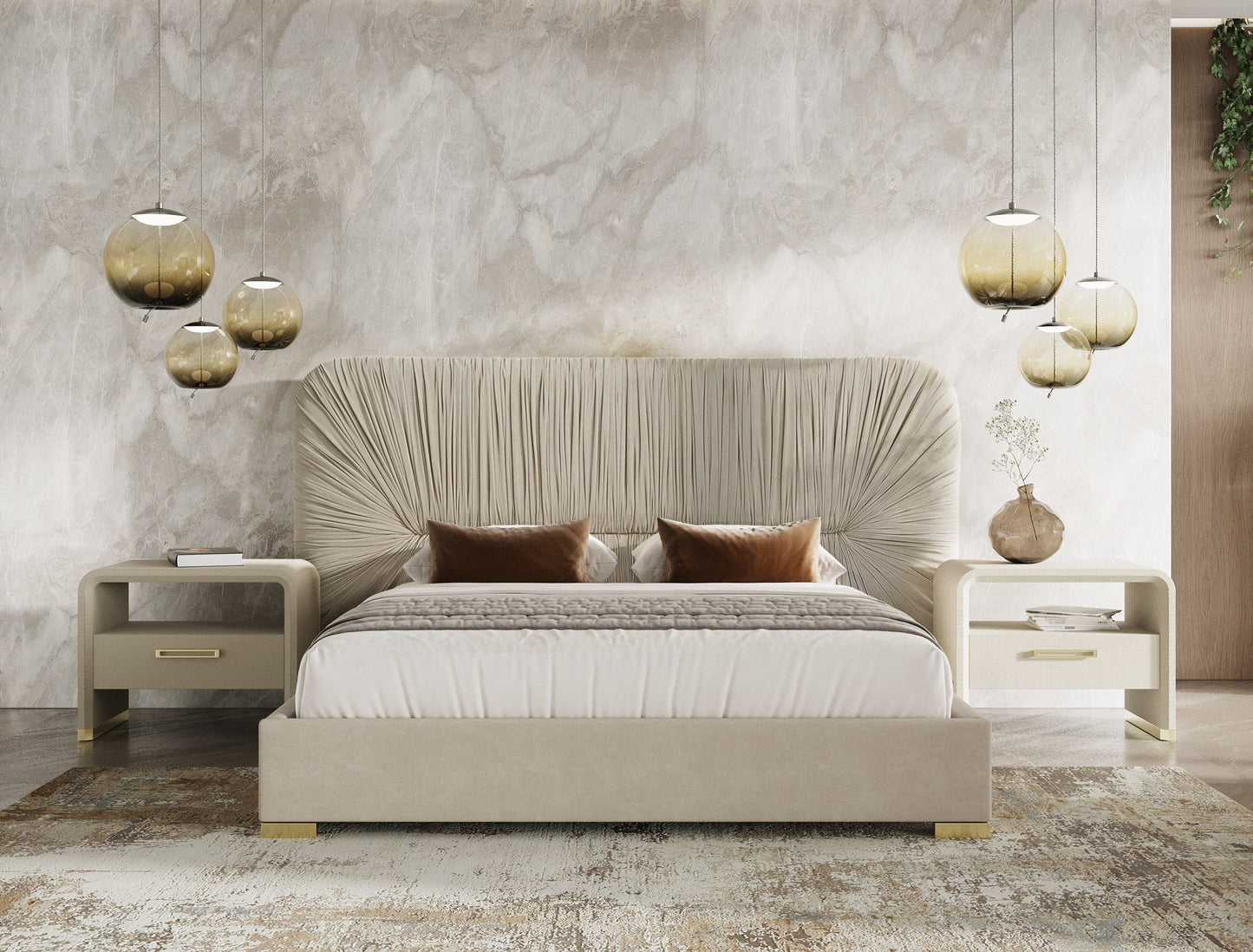 Florence - Modern Beige Leatherette + Gold Nightstand