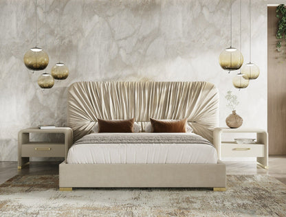 Florence - Modern Beige Velvet + Gold Bed