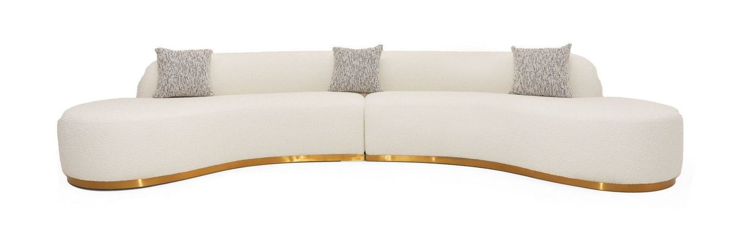 Frontier - Glam White Fabric Curved Sectional Sofa with Beige Pillows