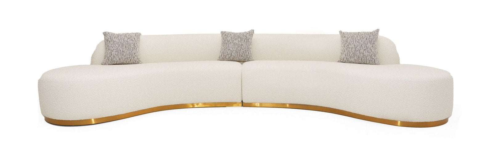 Frontier - Glam White Fabric Curved Sectional Sofa with Beige Pillows