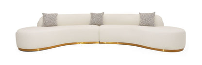 Frontier - Glam White Fabric Curved Sectional Sofa with Beige Pillows