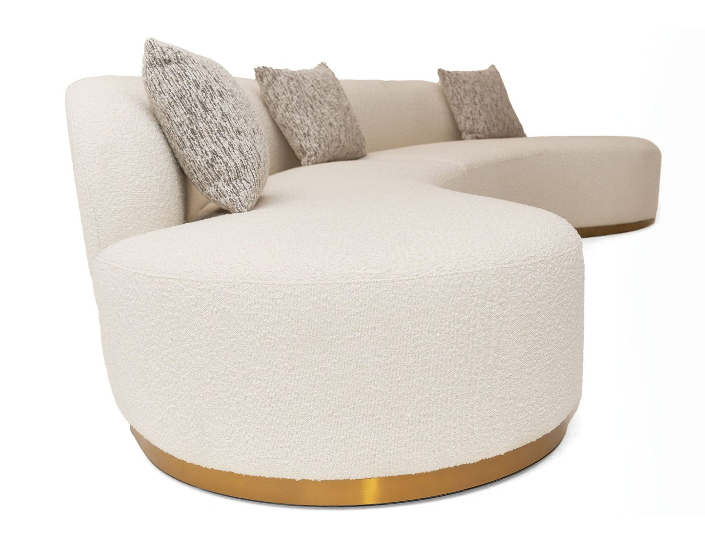 Frontier - Glam White Fabric Curved Sectional Sofa with Beige Pillows