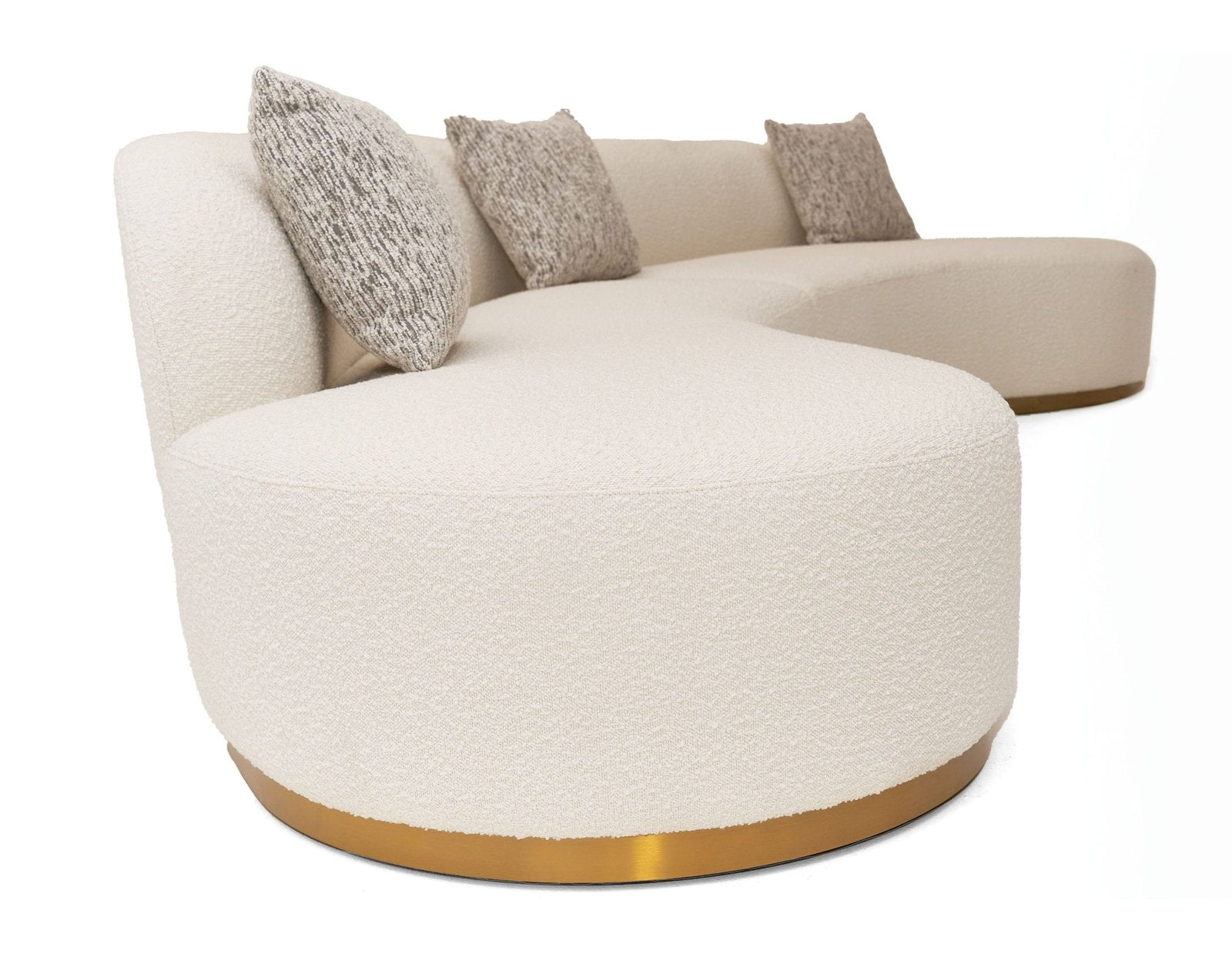 Frontier - Glam White Fabric Curved Sectional Sofa with Beige Pillows