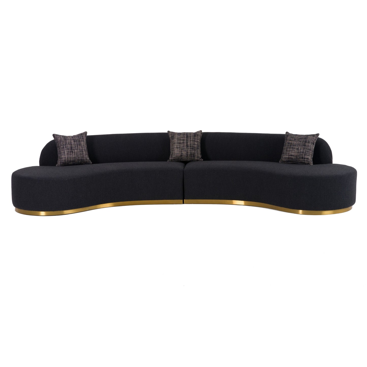 Frontier - Glam White Fabric Curved Sectional Sofa with Beige Pillows