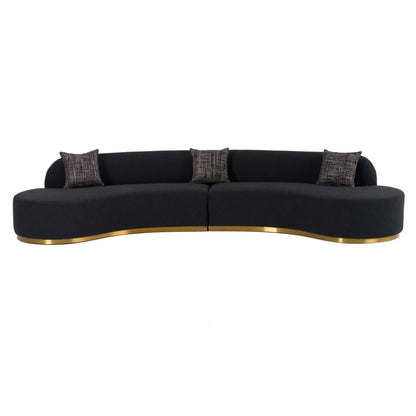 Frontier - Glam White Fabric Curved Sectional Sofa with Beige Pillows