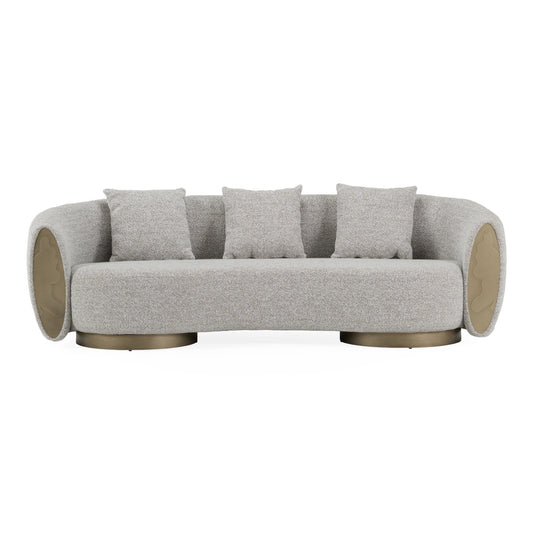 Glimpse - Modern White & Brown Fabric + Antique Brass Sofa