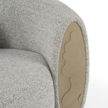 Glimpse - Modern White & Brown Fabric + Antique Brass Sofa