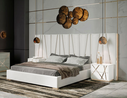 Nixa Modern White Bonded Leather & Gold Bed