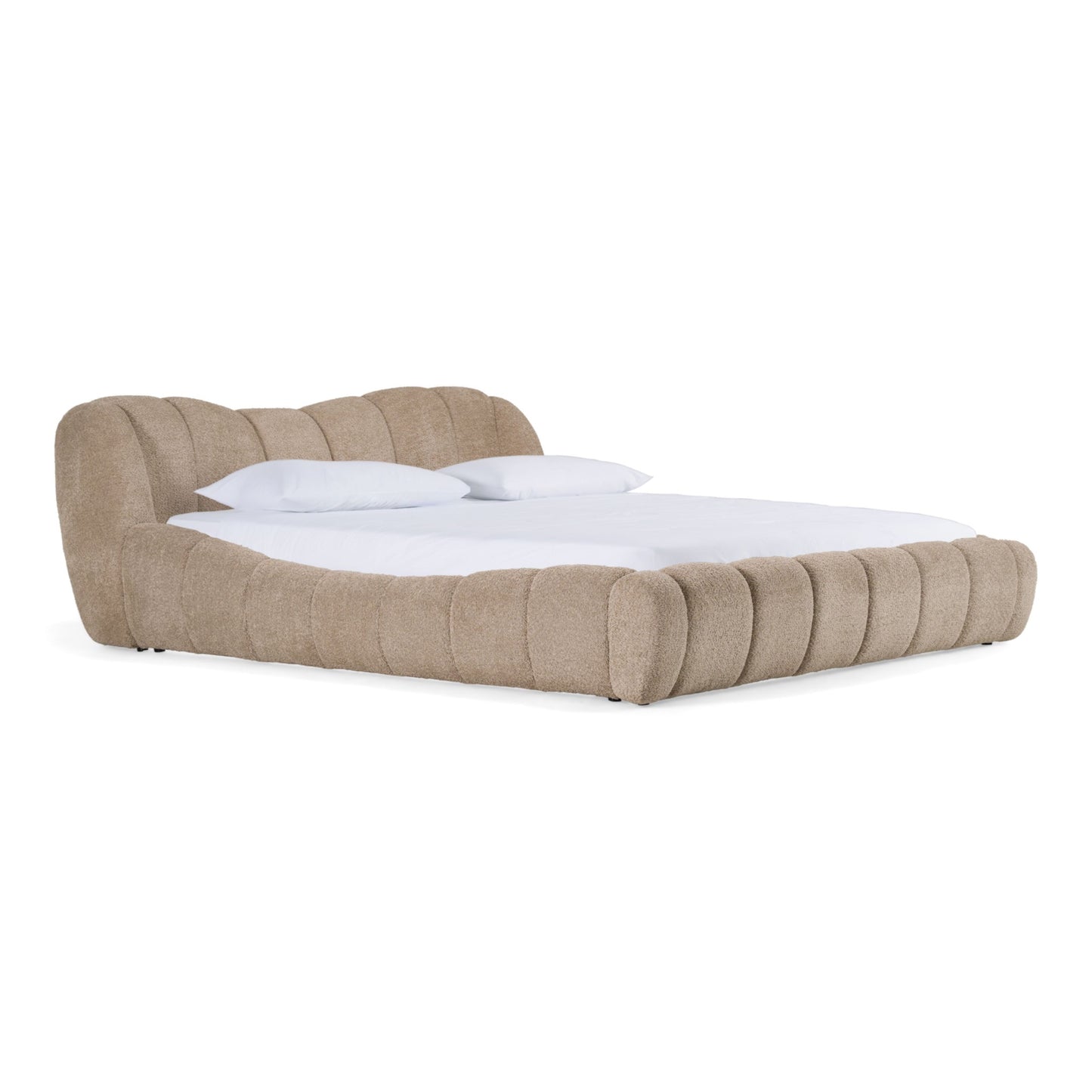 Janine modern tan fabric bed angle view