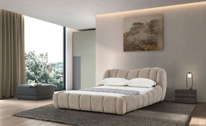 Janine modern tan fabric bed lifestyle
