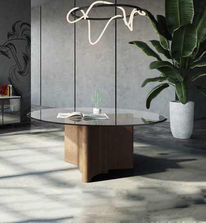 Kaye - Modern Walnut + Glass 71" Round Dining Table
