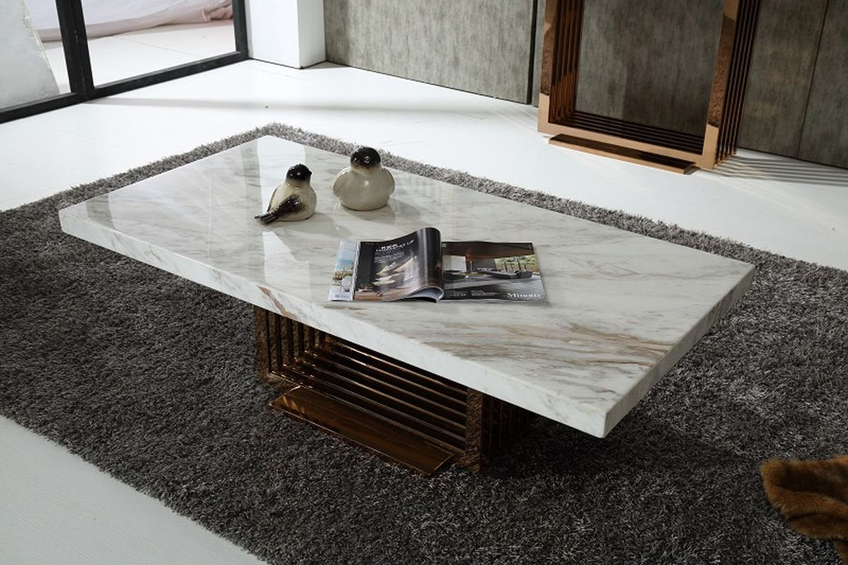 Kingsley Modern Marble & Rosegold Coffee Table