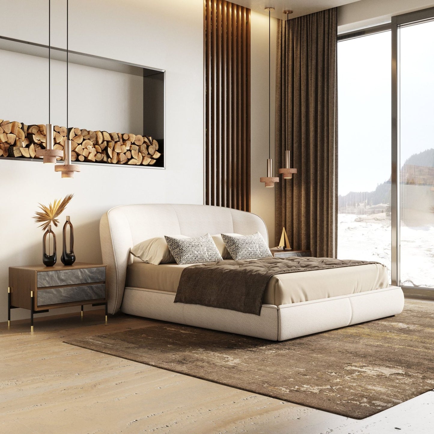 Lambert - Modern Beige Fabric Upholstered Bed