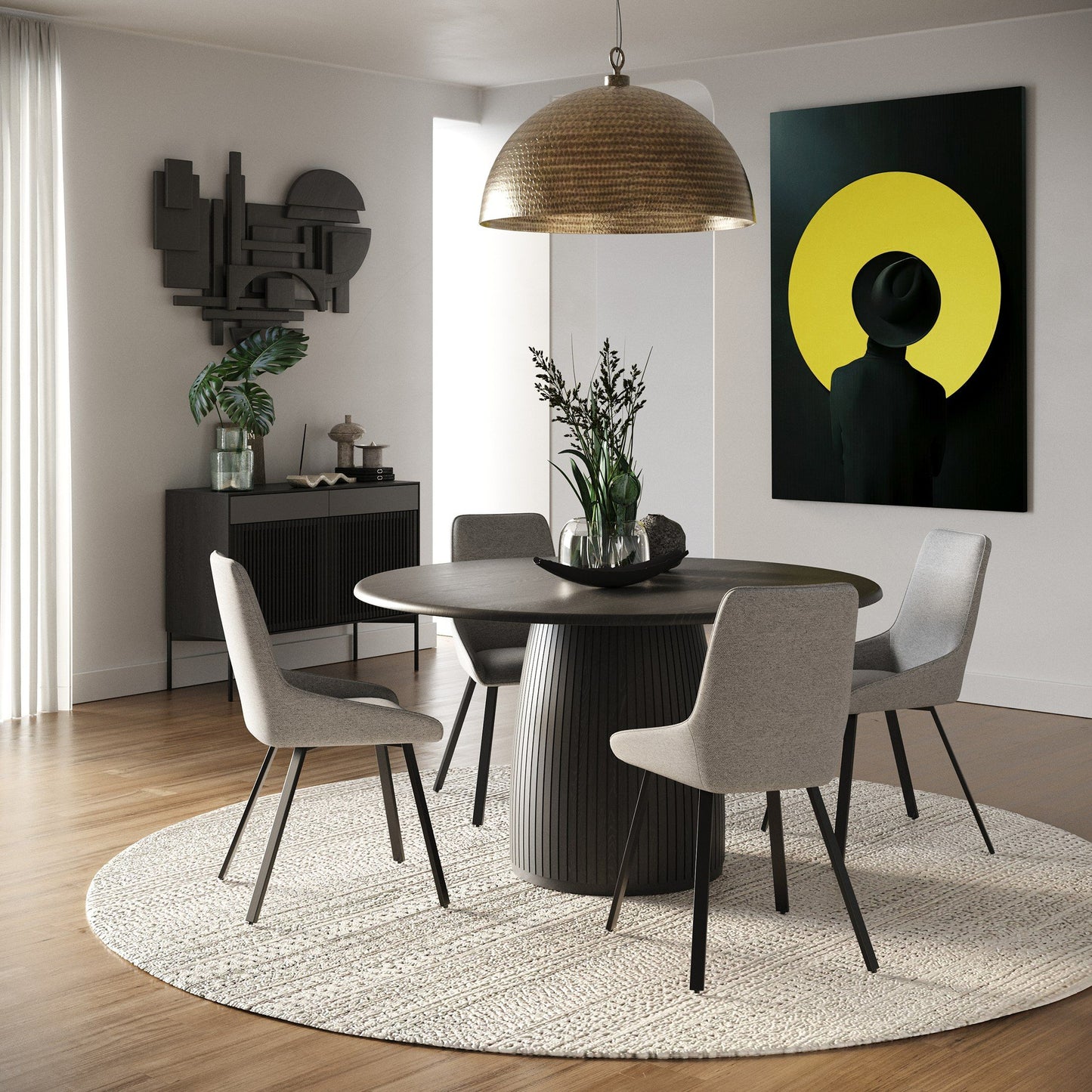 Lander Mid-Century Modern Black Oak Round Dining Table