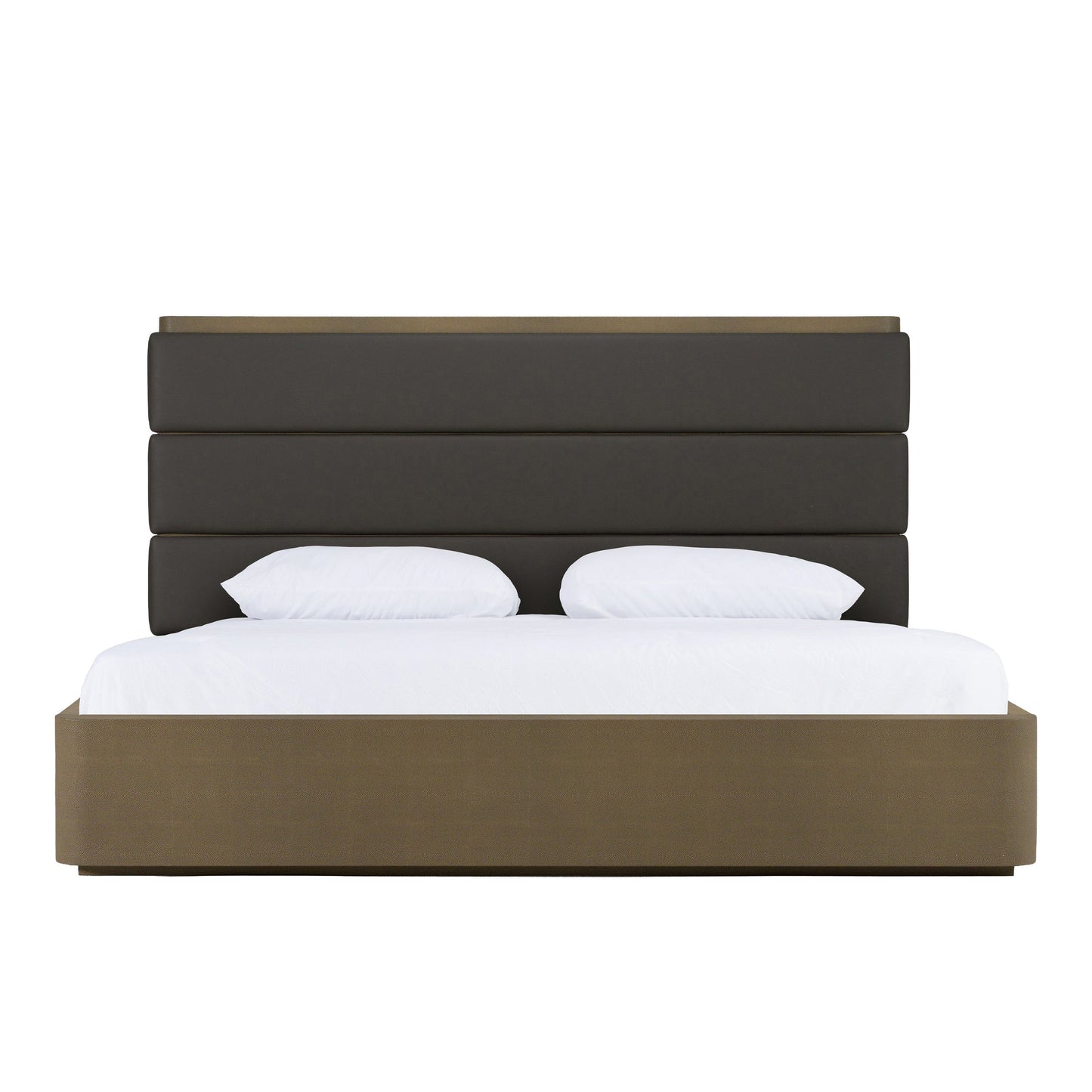 Lois Modern Grey Leather & Beige Shagreen Bed