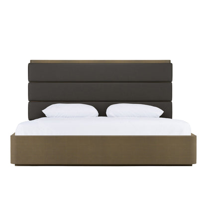 Lois Modern Grey Leather & Beige Shagreen Bed
