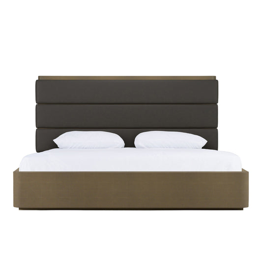 Lois Modern Grey Leather & Beige Shagreen Bed
