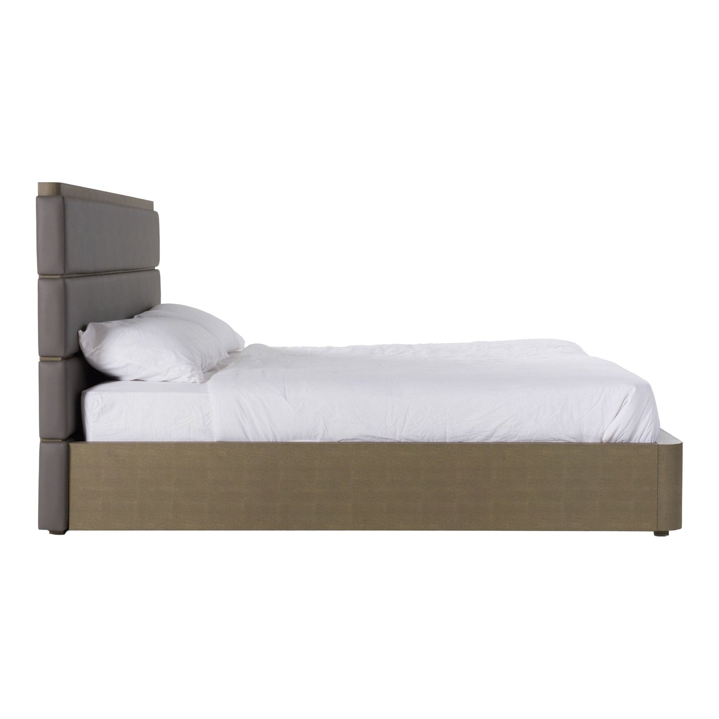 Lois Modern Grey Leather & Beige Shagreen Bed