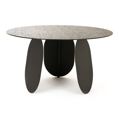 Maxine Modern Hammered Grey Glass Round Dining Table