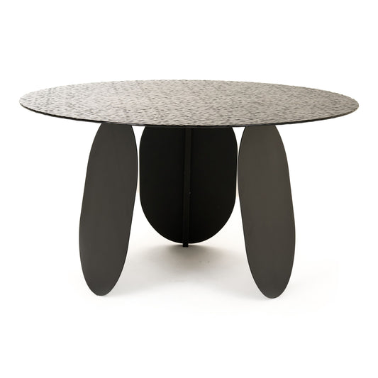 Maxine Modern Hammered Grey Glass Round Dining Table